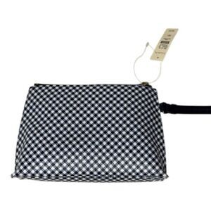Talbots Navy Blue Gingham Leather Wristlet Pouch. New With Tag.